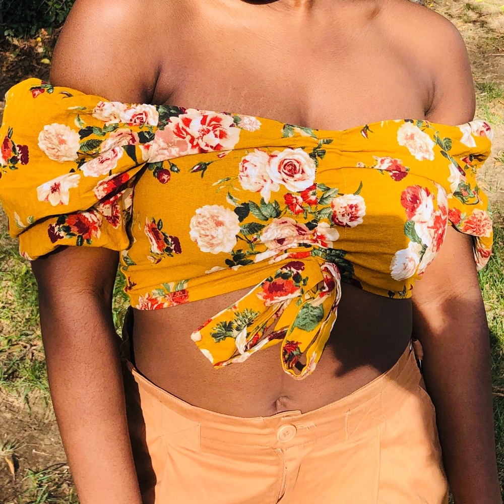 Floral Off The Shoulder Golden Colored Top